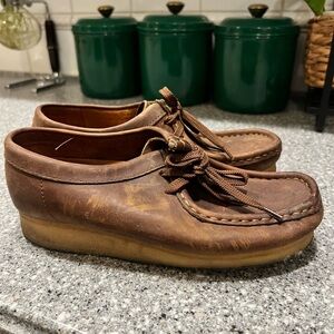 Clarks Shoes Women's 7M Brown Leather Crepe Wallabee Moc Chukka Low